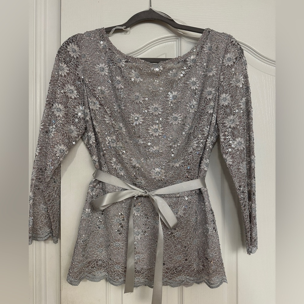Onyx Nite sequin top with ribbon tie